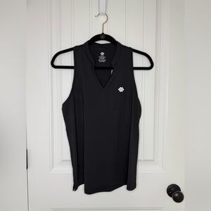 MoFiz Racerback Sleeveless Golf Polo Shirt VNeck Collarless Tennis Running Black